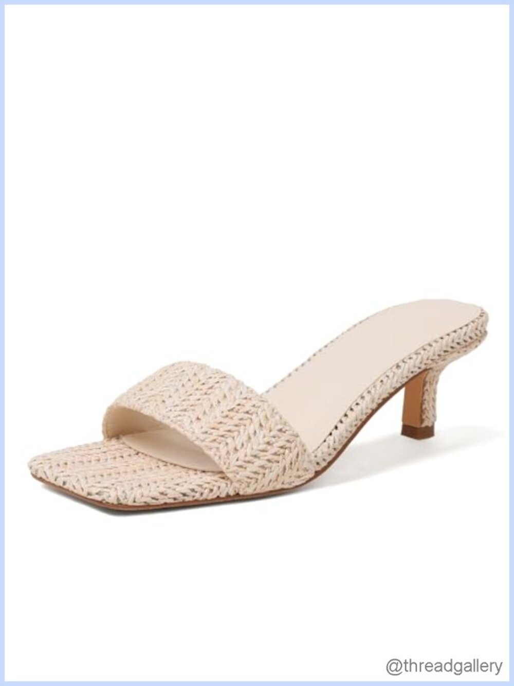 Kitten Heel Sandals Raffia Slip On Square Open Toe 2 Inch Low Heels Women